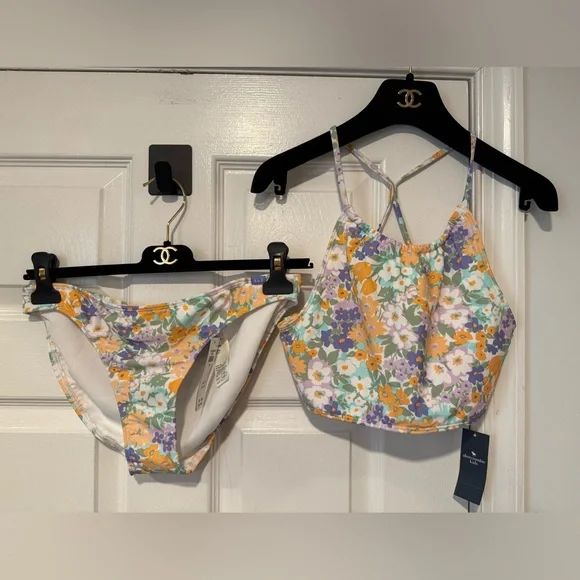 NWT Abercrombie Kids Floral Bralette Bikini Girls Size 17 18 Swim Beach Summer